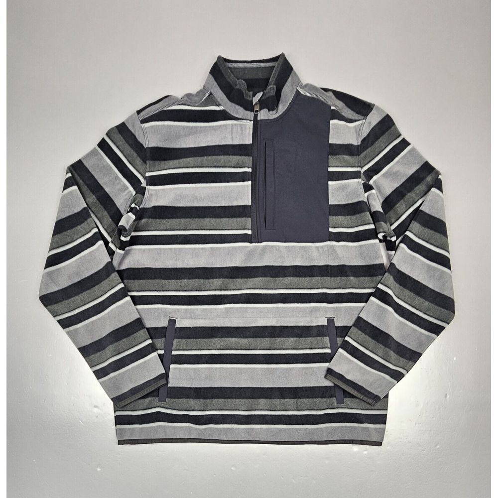 Duluth Trading Co Pullover Mens Medium Qt. Zip Striped‎ Fleece Long Sleeve.